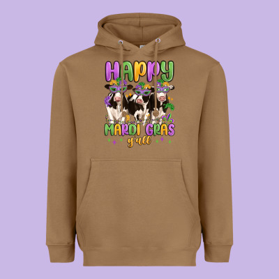Happy Mardi Gras Y'all Heavyweight Hoodie Designed By Maliassmallbusiness