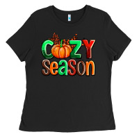 Black cozy season with fall colors palette and pumpkin Ladies Tee - AdoDesignShop