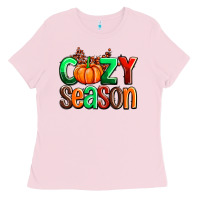 Bubblegum Pink cozy season with fall colors palette and pumpkin Ladies Tee - AdoDesignShop