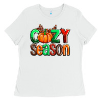 White cozy season with fall colors palette and pumpkin Ladies Tee - AdoDesignShop