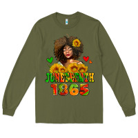 Army Green afro woman juneteenth 1865 Long Sleeve Tee - AdoDesignShop