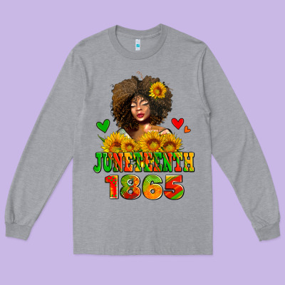 Afro Woman Juneteenth 1865 Long Sleeve Tee Designed By Adodesignshop