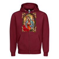 Burgundy our lady of guadalupe frame Zipper Hoodie - BarkalooDesign