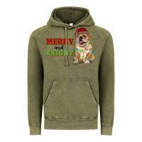 Vintage Olive merry and bright english bulldog Vintage Hoodie - RanaPortraitStore
