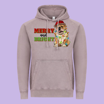 Merry And Bright English Bulldog Vintage Hoodie Designed By Ranaportraitstore