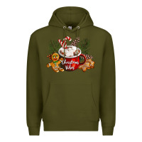 Army Green christmas vibes hot cocoa Premium Hoodie - LillyAllenDesigns