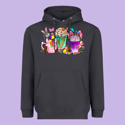 Easter Coffee Cups With Bunny Heavyweight Hoodie Designed By Nancycooperartshop