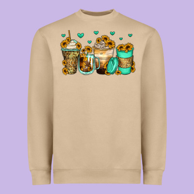 Sunflowers Coffee Cups Heavyweight Sweatshirt Designed By Zillion Design Studio