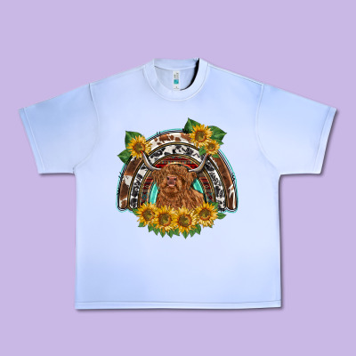Scottish Calf Sunflowers Rainbow Urban Heavy Tee Designed By Barkaloodesign