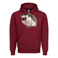 Burgundy Hedgehog Illustrations Zipper Hoodie - LillyAllenDesigns