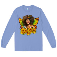 Colony Blue butterfly afro woman juneteenth Long Sleeve Tee - AdoDesignShop