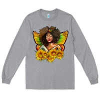 Heather Grey butterfly afro woman juneteenth Long Sleeve Tee - AdoDesignShop