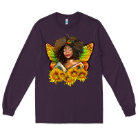 Plum butterfly afro woman juneteenth Long Sleeve Tee - AdoDesignShop