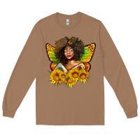 Toasted Coconut butterfly afro woman juneteenth Long Sleeve Tee - AdoDesignShop