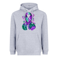 Heather Grey purple and green anal cancer with boxing gloves na Heavyweight Hoodie - NancyCooperArtShop