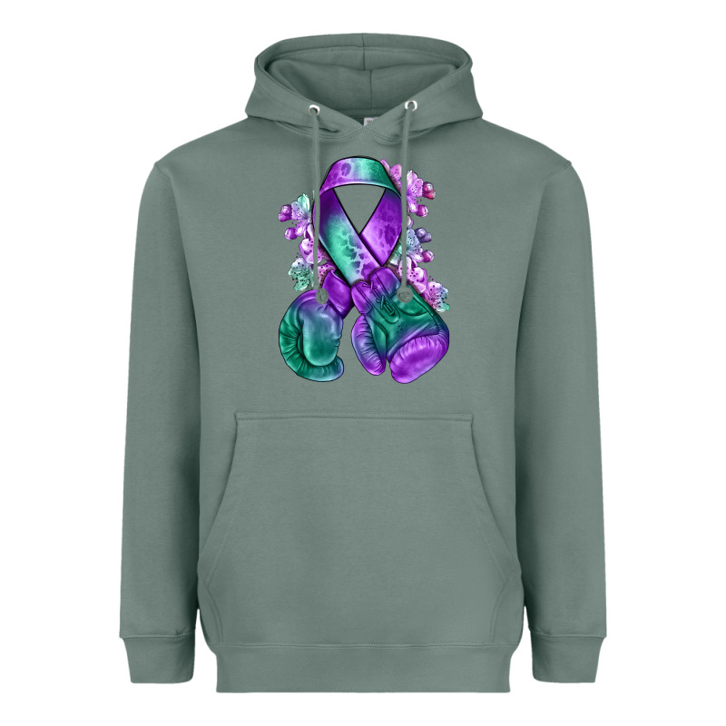 Purple And Green Anal Cancer With Boxing Gloves Na Heavyweight Hoodie by NancyCooperArtShop | Teevron