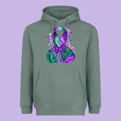 Purple And Green Anal Cancer With Boxing Gloves Na Heavyweight Hoodie Designed By Nancycooperartshop