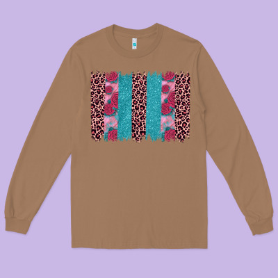 Valentines Day Leopard Rose Glitter Brush Stoke Long Sleeve Tee Designed By Jahusdesignshop