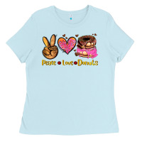 Baby Blue peace love donuts Ladies Tee - AdoDesignShop