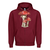 Burgundy Autumn Mushroom Illustrations Zipper Hoodie - LillyAllenDesigns