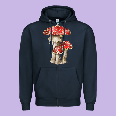 Autumn Mushroom Illustrations Zipper Hoodie Designed By Lillyallendesigns