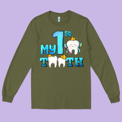 My First Tooth With Teeth Long Sleeve Tee Designed By Adodesignshop