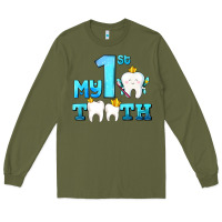 Army Green my first tooth with teeth Long Sleeve Tee - AdoDesignShop