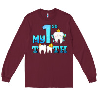 Burgundy my first tooth with teeth Long Sleeve Tee - AdoDesignShop