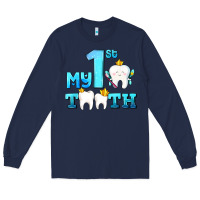 Navy my first tooth with teeth Long Sleeve Tee - AdoDesignShop