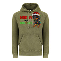 Vintage Olive merry and bright dachshund Vintage Hoodie - RanaPortraitStore