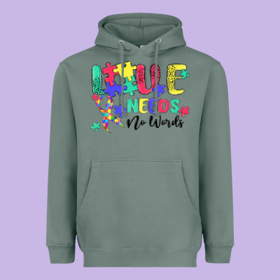 Love Needs No Words Autism Heavyweight Hoodie Designed By Maliassmallbusiness