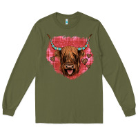 Army Green highland cow valentines Long Sleeve Tee - JahusDesignShop