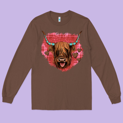 Highland Cow Valentines Long Sleeve Tee Designed By Jahusdesignshop