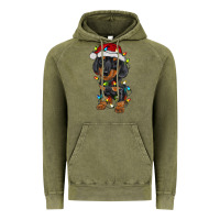 Vintage Olive dachshund puppy christmas lights Vintage Hoodie - RanaPortraitStore