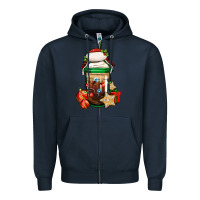 Navy Christmas vacation trapper hat coffee cup Zipper Hoodie - Jasminsmagicworld