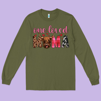 Highland Cow One Loved Mama Long Sleeve Tee Designed By Jahusdesignshop