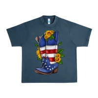 Midnight Navy american cowboy boot with sunflower Urban Heavy Tee - HRA Design Shop