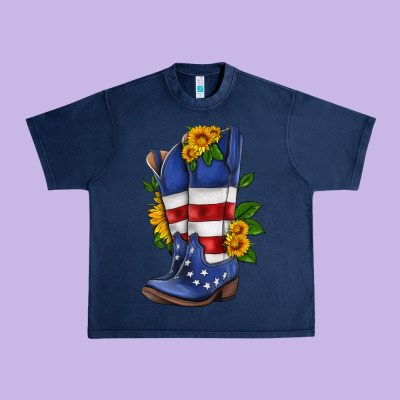 American Cowboy Boot With Sunflower Urban Heavy Tee Designed By Hra Design Shop