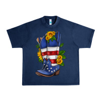 Navy american cowboy boot with sunflower Urban Heavy Tee - HRA Design Shop