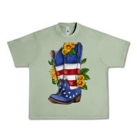 Oil Green american cowboy boot with sunflower Urban Heavy Tee - HRA Design Shop