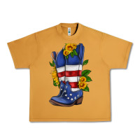 Peanut Butter american cowboy boot with sunflower Urban Heavy Tee - HRA Design Shop