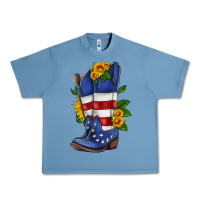 Pebble Blue american cowboy boot with sunflower Urban Heavy Tee - HRA Design Shop