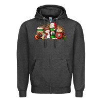 Charcoal Heather Christmas snow coffee cups Zipper Hoodie - Jasminsmagicworld