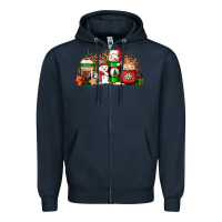 Navy Christmas snow coffee cups Zipper Hoodie - Jasminsmagicworld
