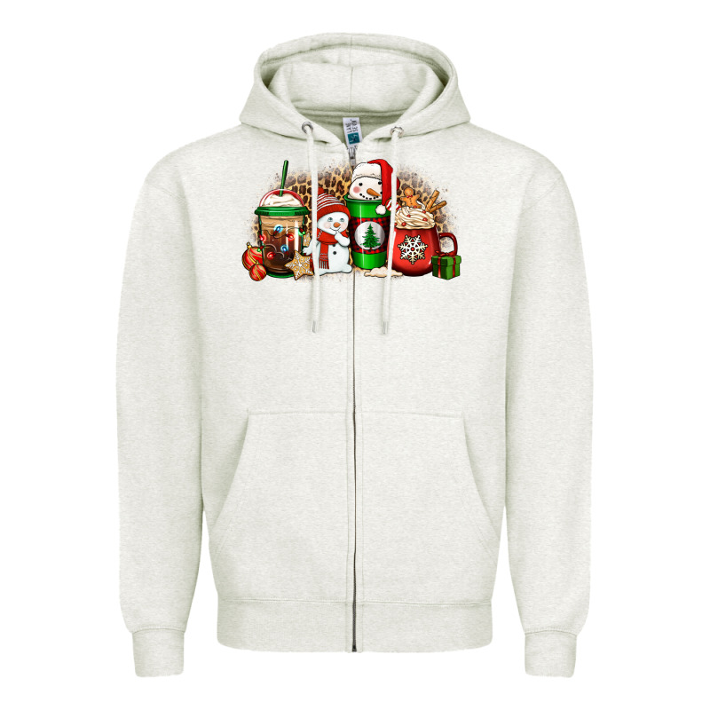 Christmas Snow Coffee Cups Zipper Hoodie by Jasminsmagicworld | Teevron