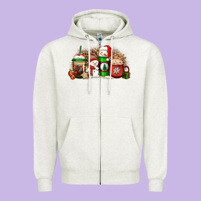 Christmas Snow Coffee Cups Zipper Hoodie Designed By Jasminsmagicworld