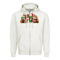 Oatmeal Heather Christmas snow coffee cups Zipper Hoodie - Jasminsmagicworld