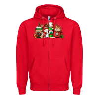 Red Christmas snow coffee cups Zipper Hoodie - Jasminsmagicworld