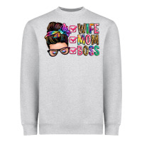Heather Grey wife mom boss messy bun Heavyweight Sweatshirt - Zillion Design Studio