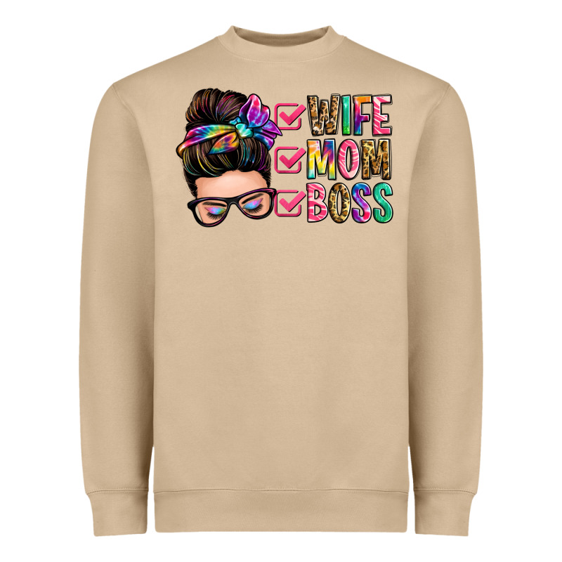 Wife Mom Boss Messy Bun Heavyweight Sweatshirt by Zillion Design Studio | Teevron